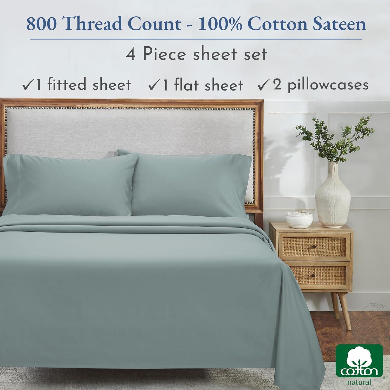 Luxury Bed Sheets Set - 800 Thread Count 100% Cotton Sheets, Deep Pocket, Soft, Cool & Breathable by California Design Den - Soft Teal, King