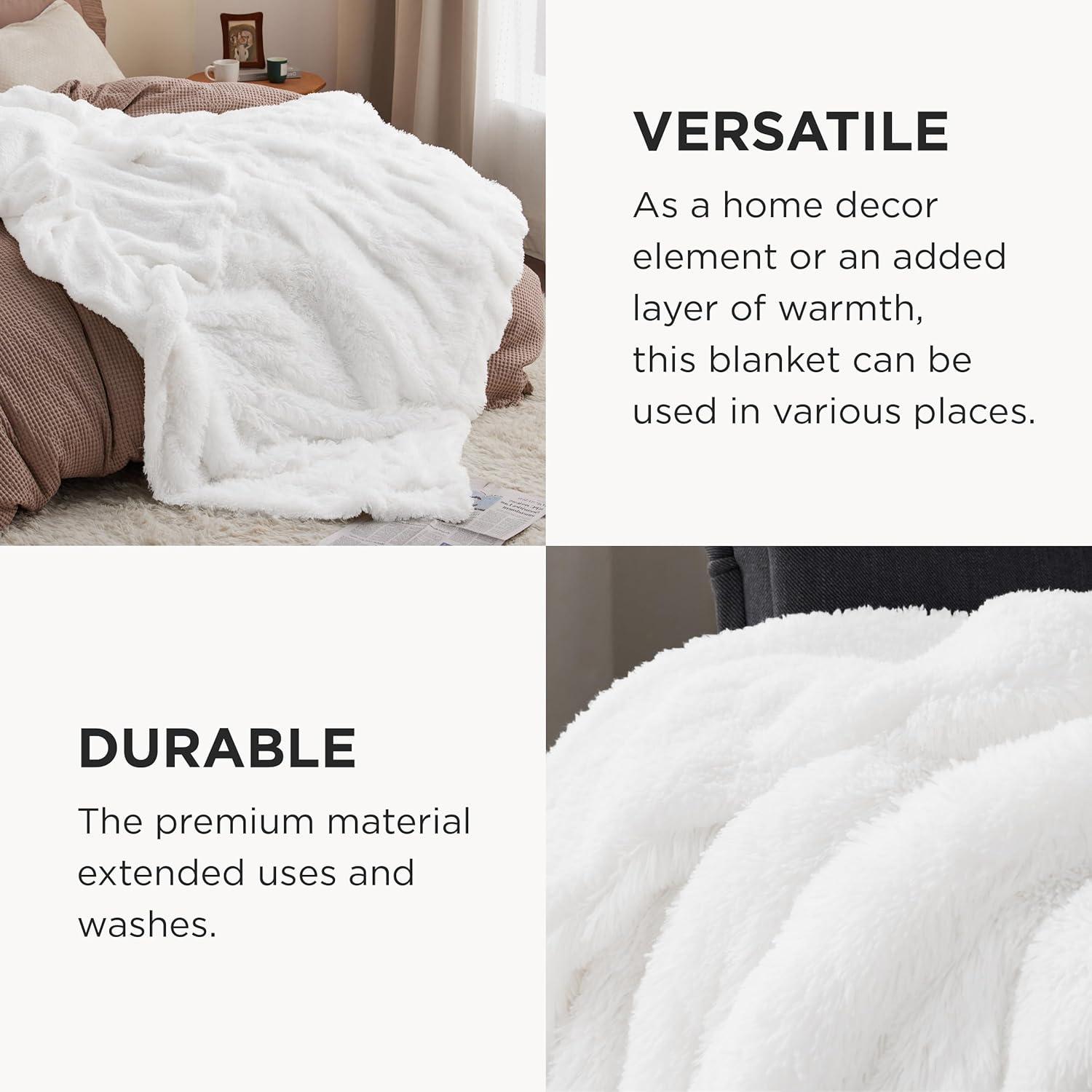 White King Size Reversible Sherpa Fleece Faux Fur Blanket