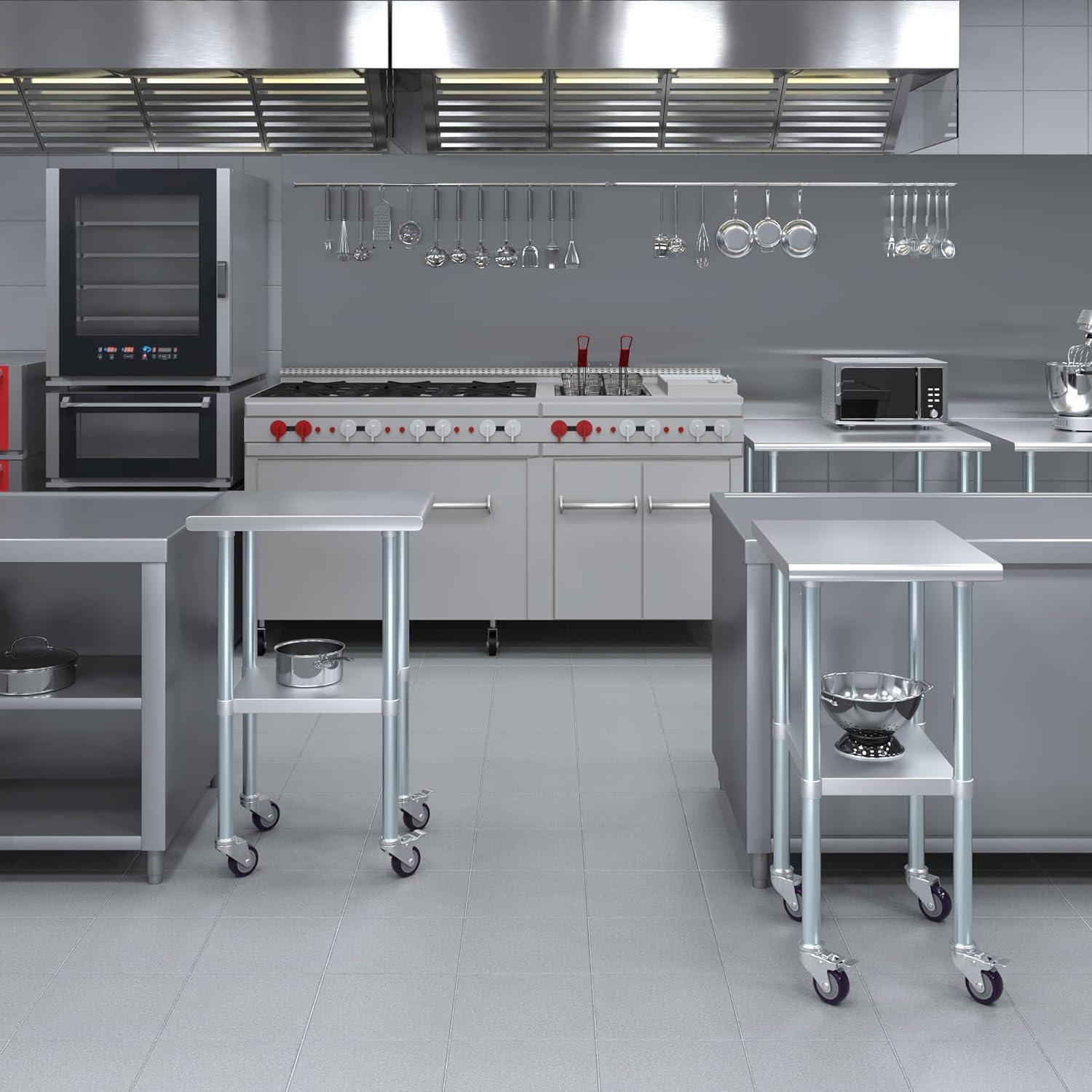 Amgood 24 in. x 18 in. Stainless Steel Table With Wheels