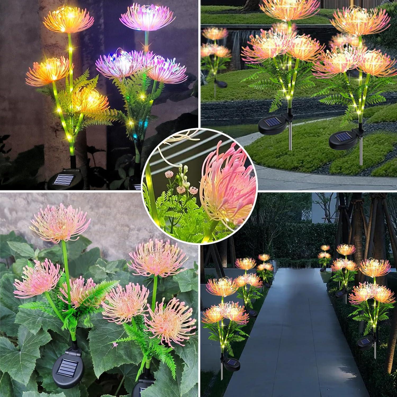 Pink Solar LED Flower Garden Lights, Waterproof Outdoor Decor