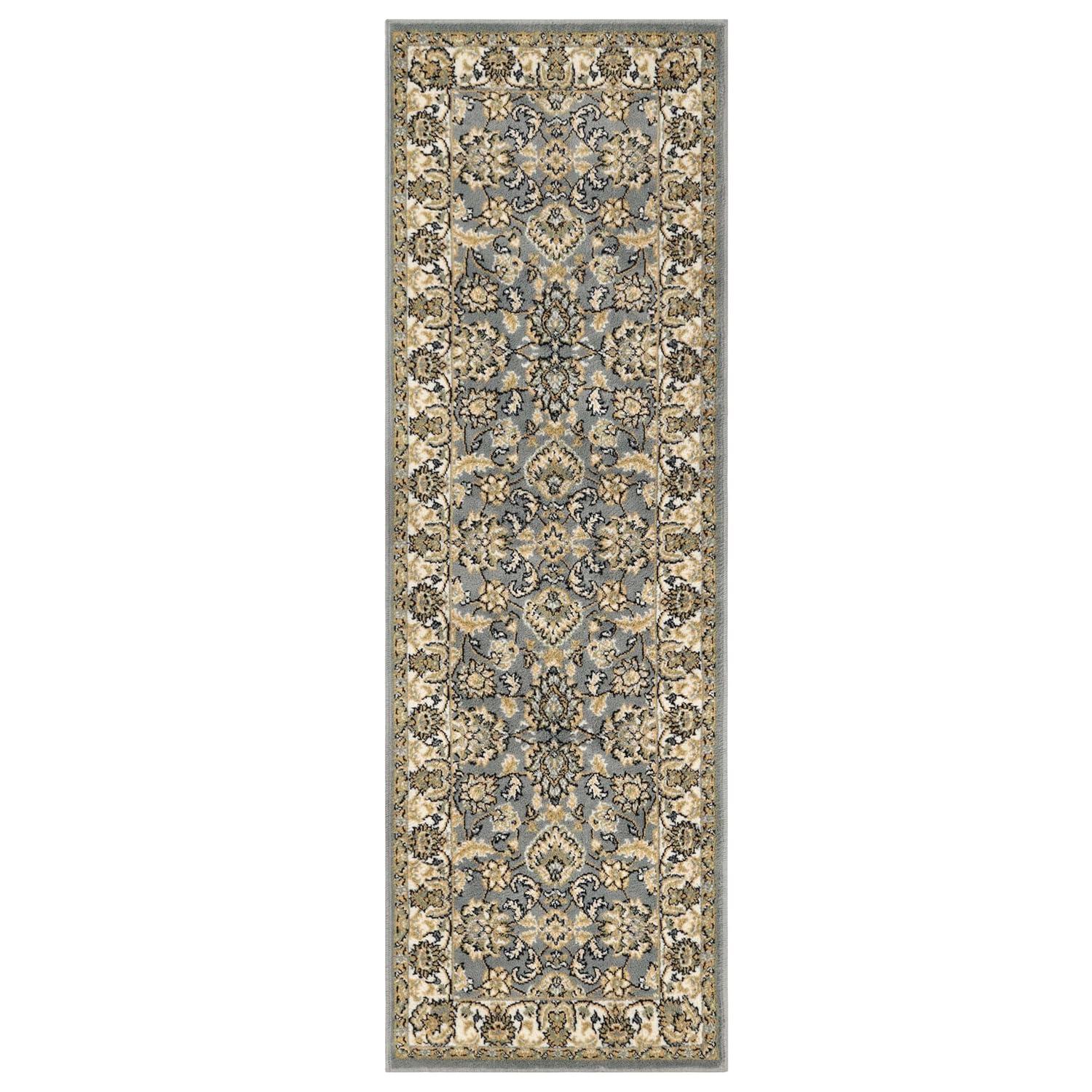 Superior Lille Traditional Floral Indoor Runner Rug, Grey, 2' 7" x 8'