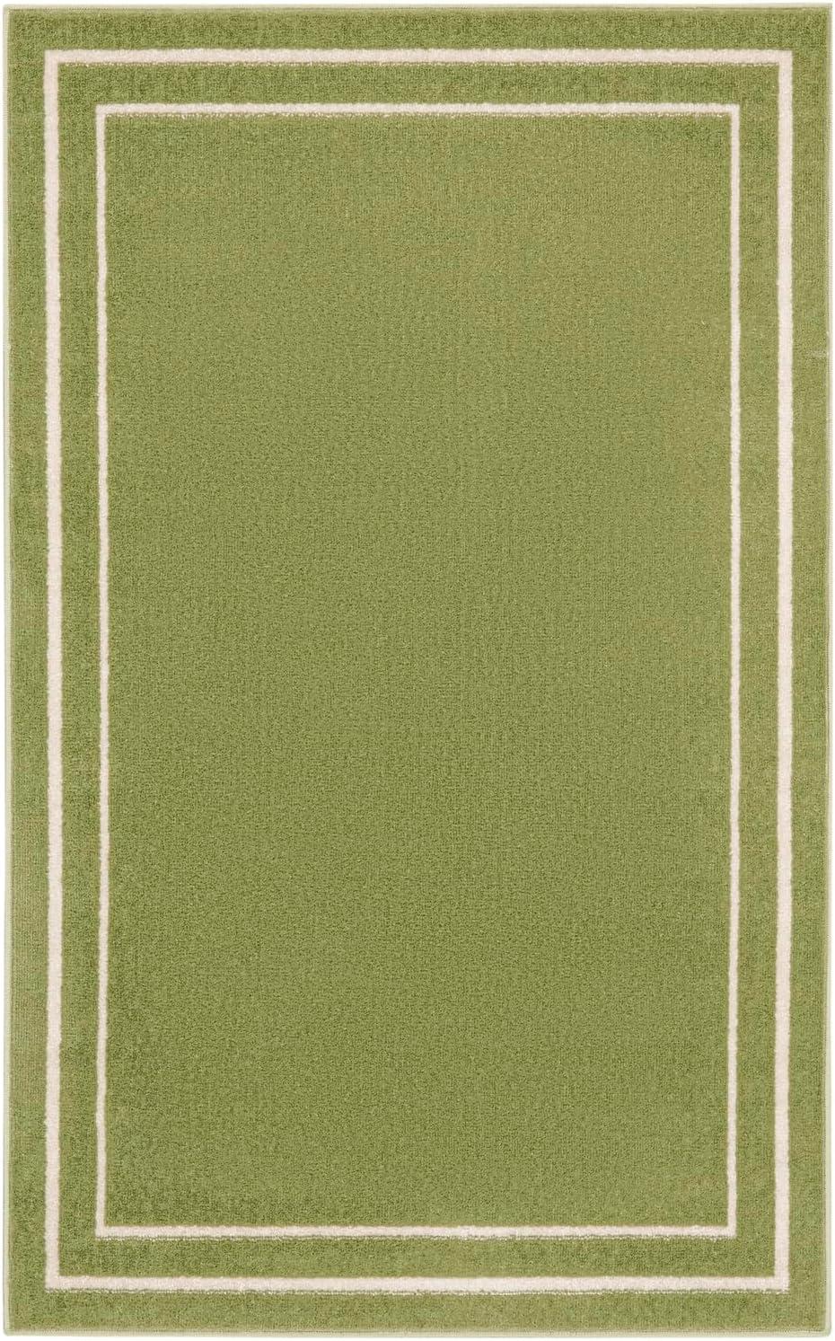 Nourison Essentials 3' x 5' Green Ivory Contemporary Indoor/Outdoor Rug