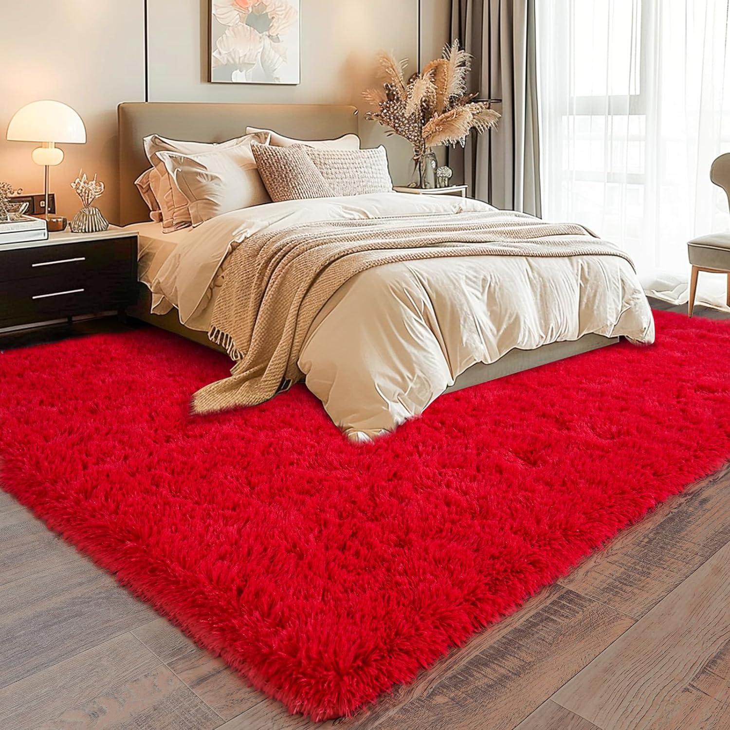 Softlife Super Soft Rug For Living Room Fluffy Rugs For Dorm Room Cute Plush carpet For Bedroom,8' x 10',Red