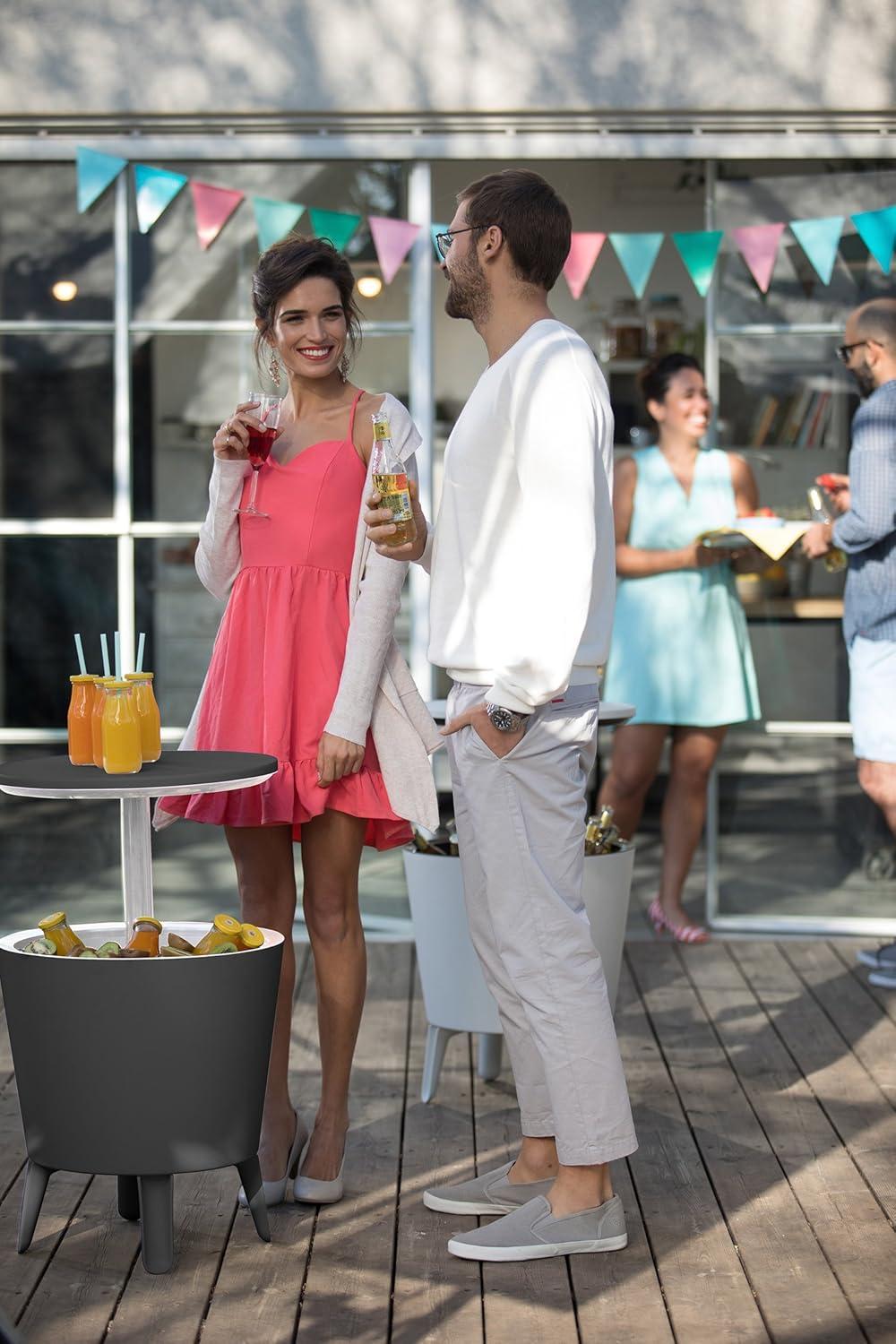 Keter Keter 32 Qt. Cool Bar Cooler Outdoor Weather Resistant Patio Furniture 2 in 1 Pop Up Cocktail Side Table and Beverage Cooler Combo