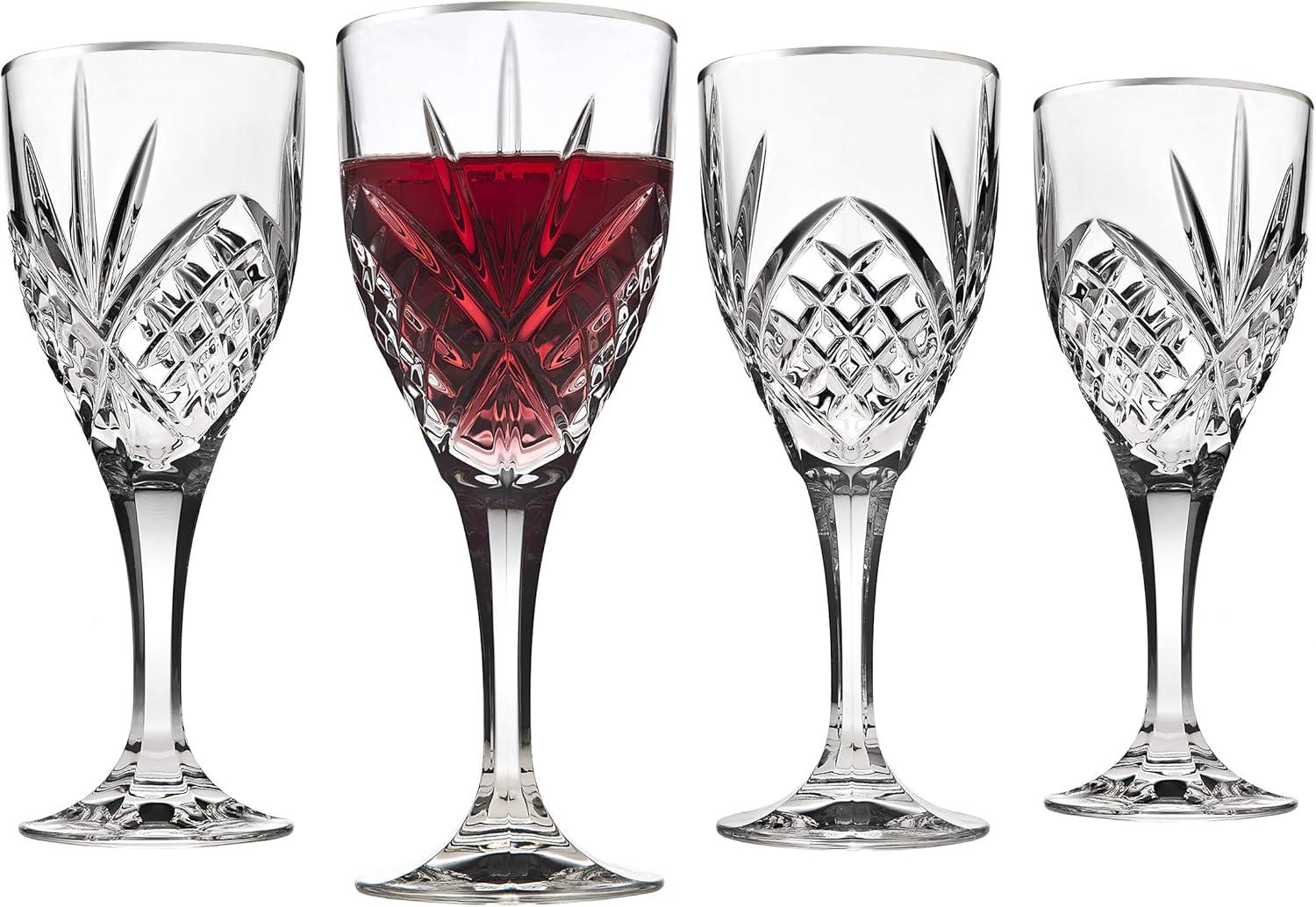 Platinum-Banded Crystalized 16oz Stemware Goblets Set of 4