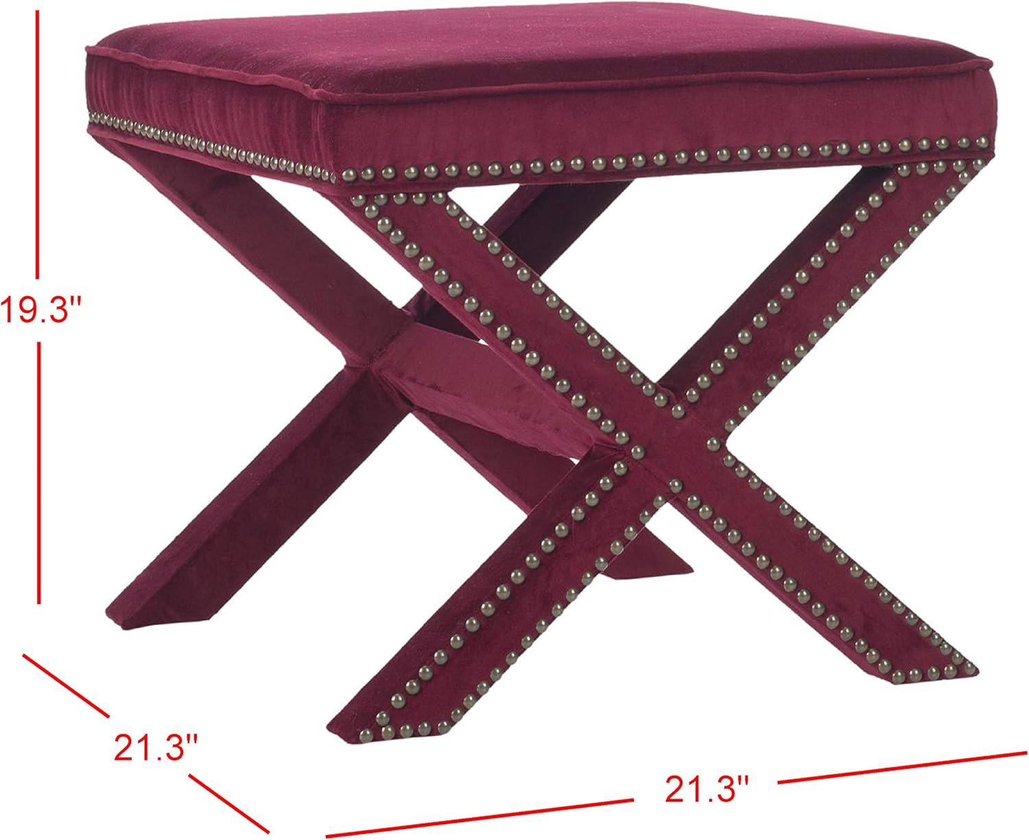 Palmer Ottoman with Brass Nail Heads - Red Velvet - Safavieh
