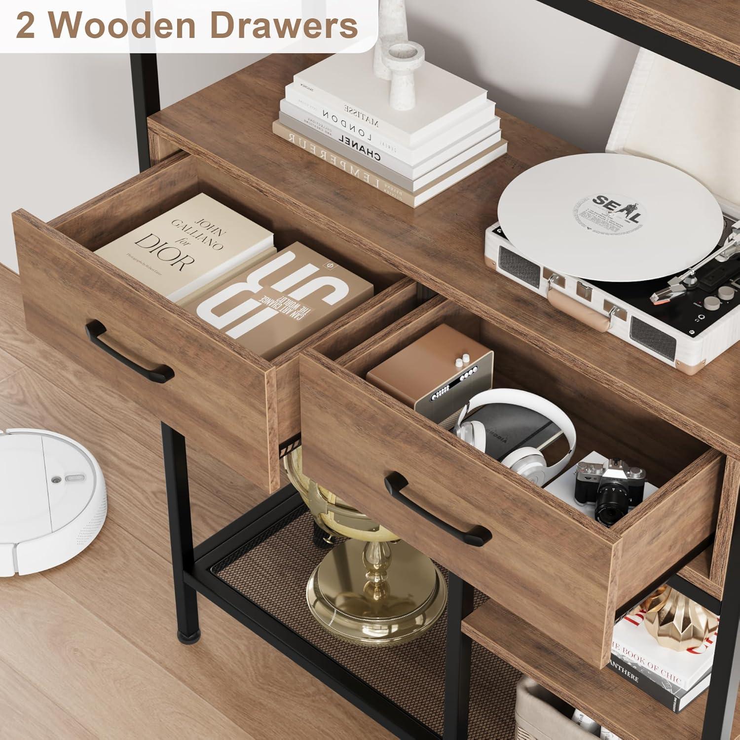 Tall White and Brown Adjustable Baker's Rack with Metal Frame