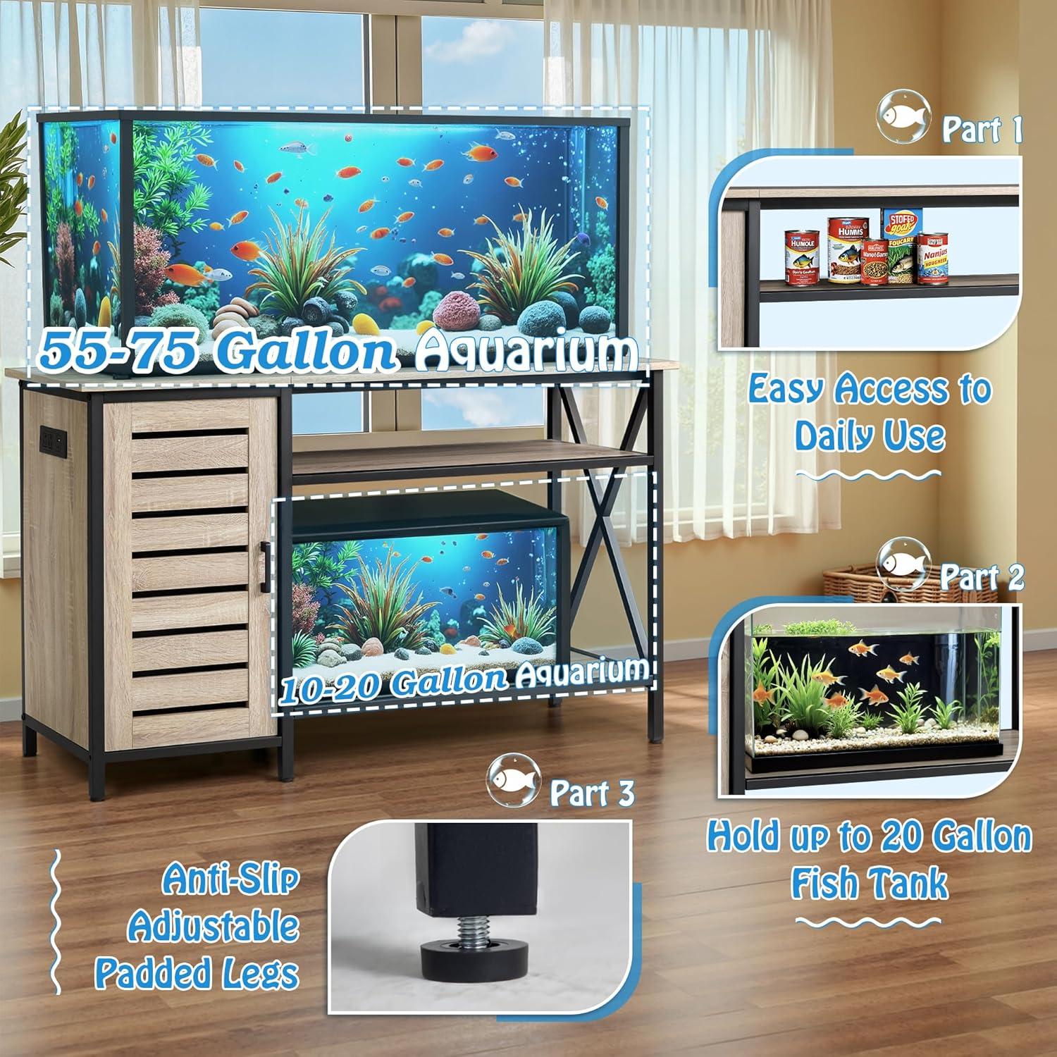 Tucker Murphy Pet™ Fish Tank Stand - 55-75 Gallon Wooden Aquarium Stand With Storage Cabinet For Fish Tank Accessories - 770 LBS Capacity, 51"X19.6"X35"H