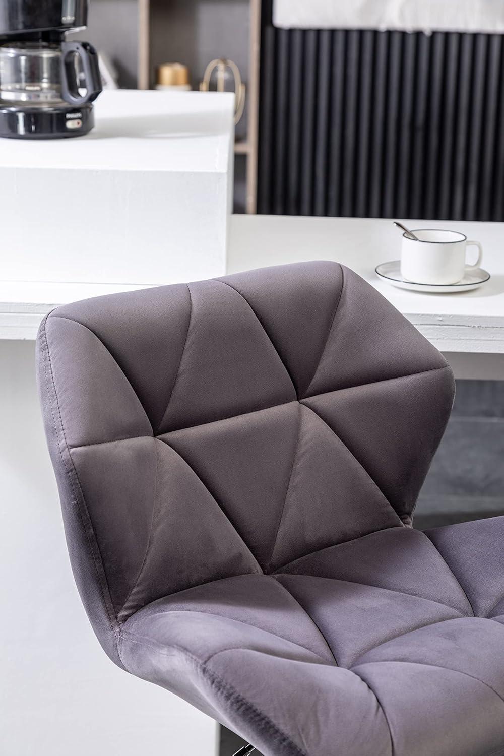 Roundhill Furniture Breni Velvet Diamond Tufted Swivel Adjustable Height Barstool, Gray, Set of 2