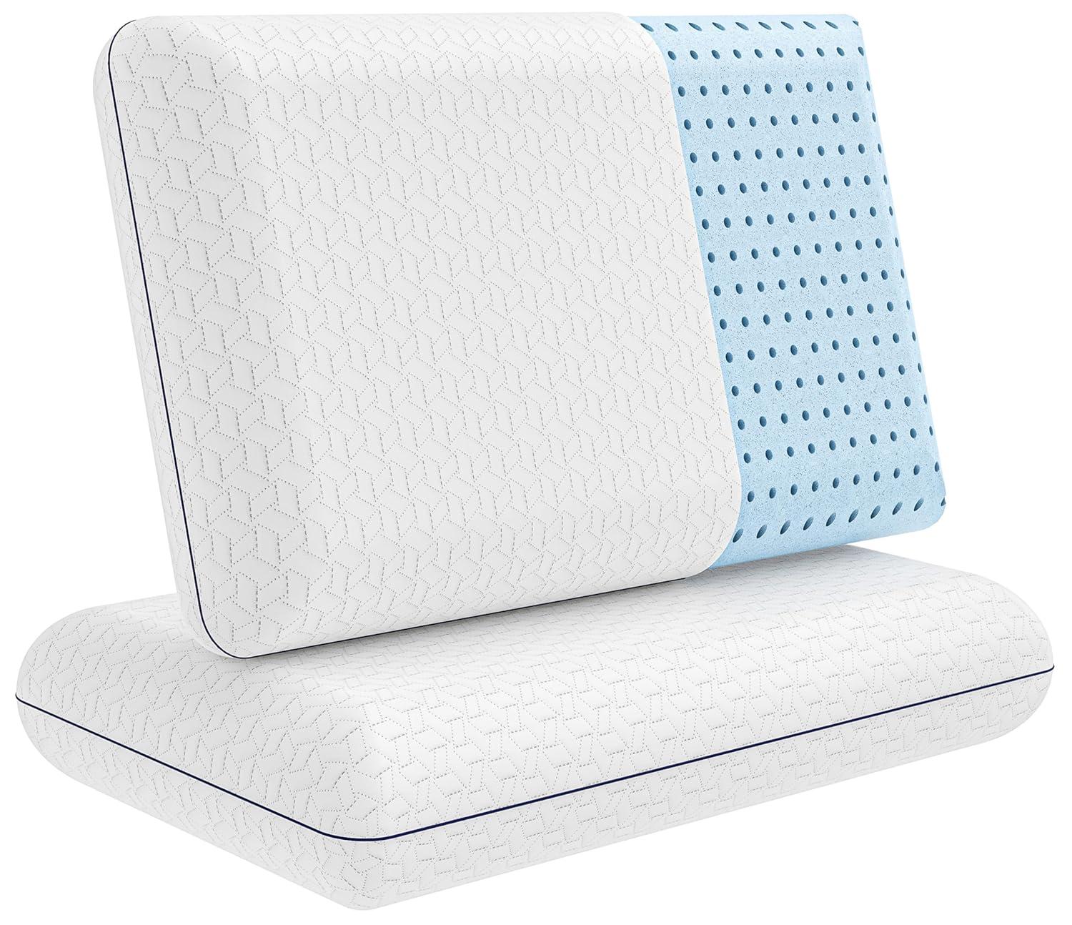 Vaverto Gel Memory Foam Pillow -Standard Size - Ventilated, Premium Bed Pillows with Washable and Bamboo Pillow Cover, Cooling, Orthopedic Sleeping, Side and Back Sleepers - 2 Pack