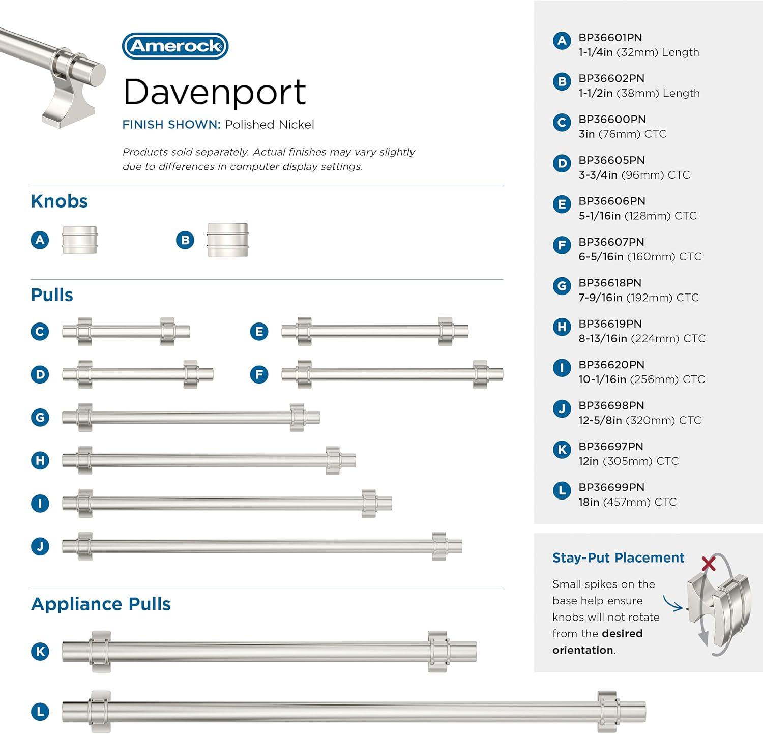 Amerock Davenport 10-1/16 inch (256mm) Center-to-Center Polished Nickel Cabinet Pull