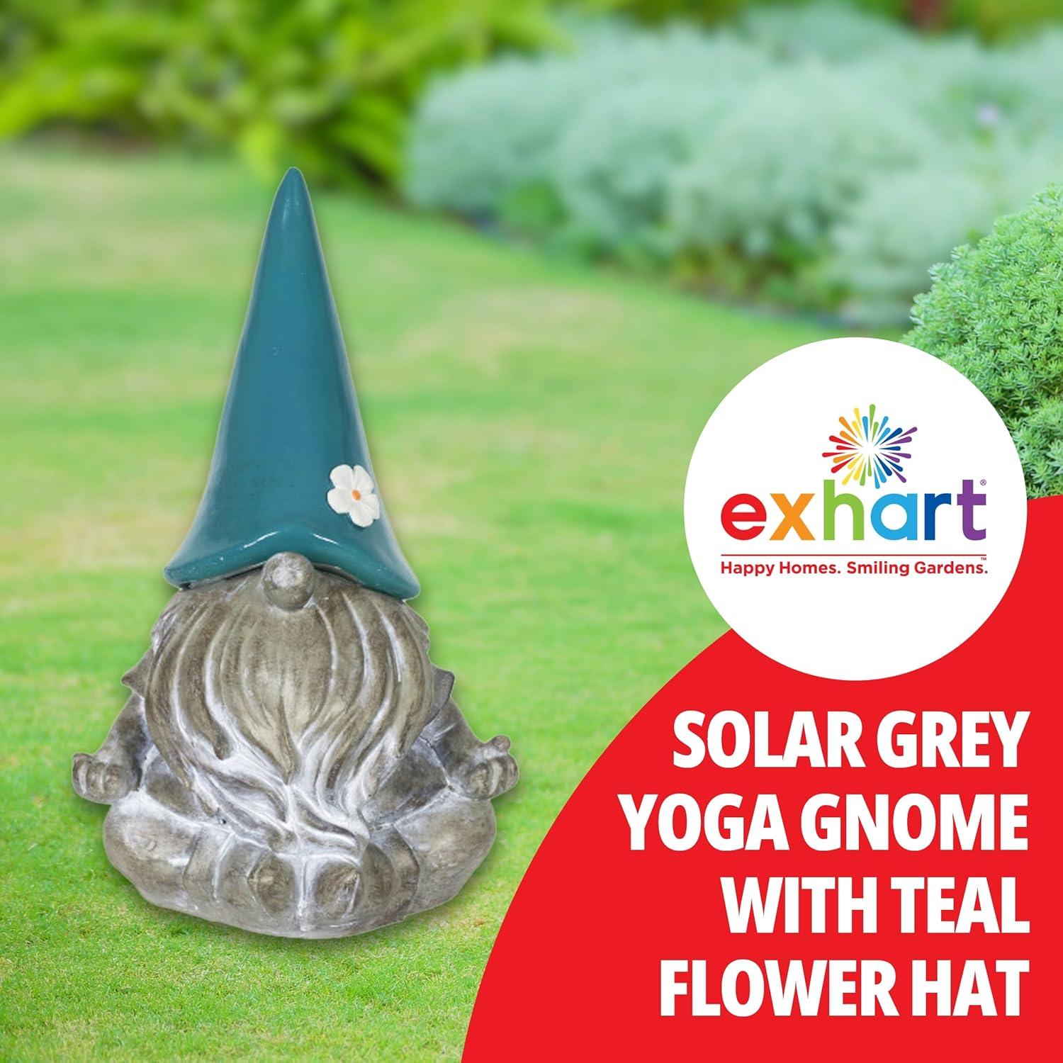 Exhart Exhart Good Time Solar Gnamaste Meditating Gnome Statue, 11 Inch