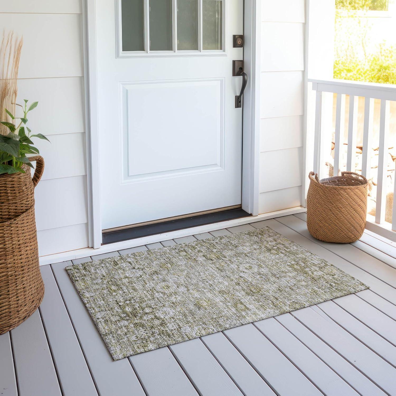 Taupe Medallion Pattern Indoor Outdoor Area Rug