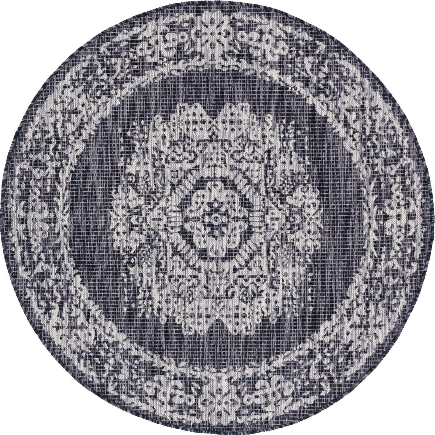 Unique Loom 4' 1 x 4' 1 Round Indoor/Outdoor Traditional Blue Area Rug