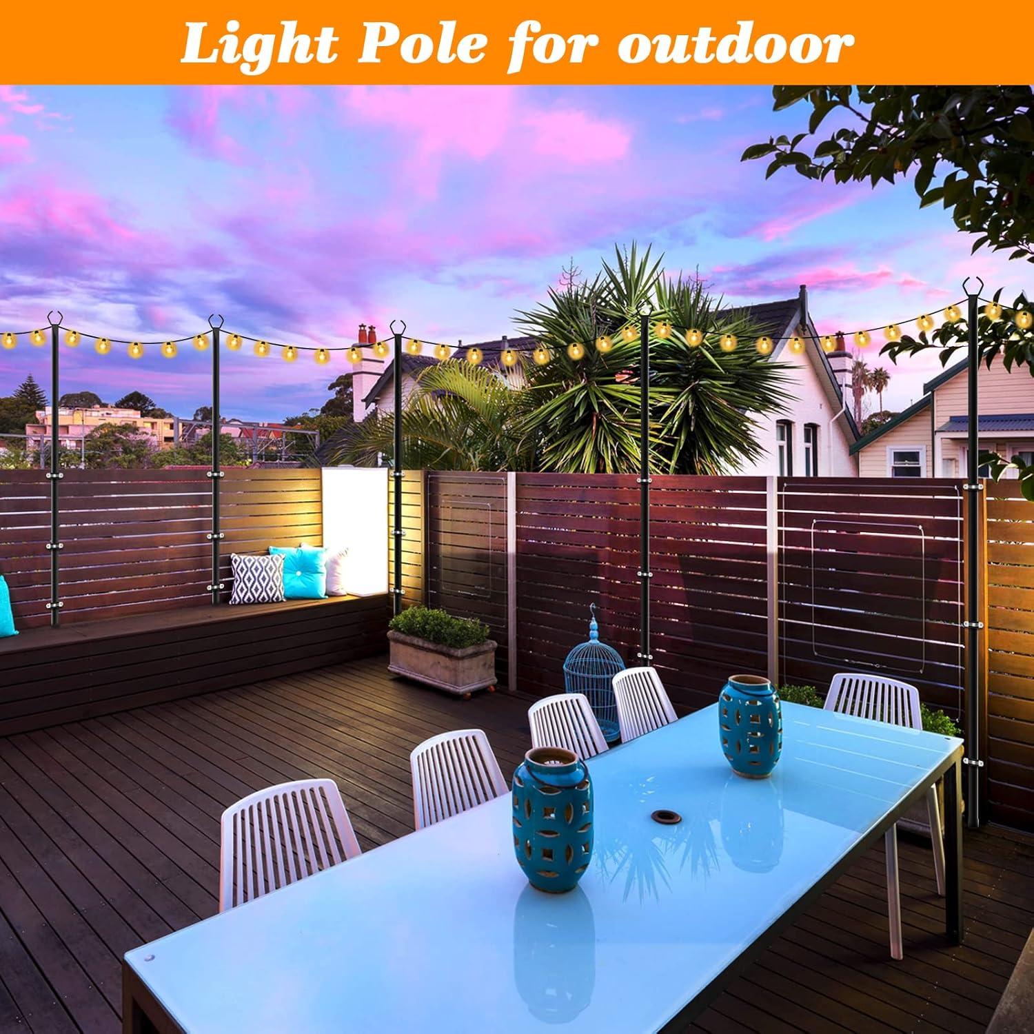 2 Pack String Light Poles,10 Ft Light Poles for Outside String Lights,Outdoor Lights Pole with Fork,Metal Poles Stand for Patio Deck Backyard