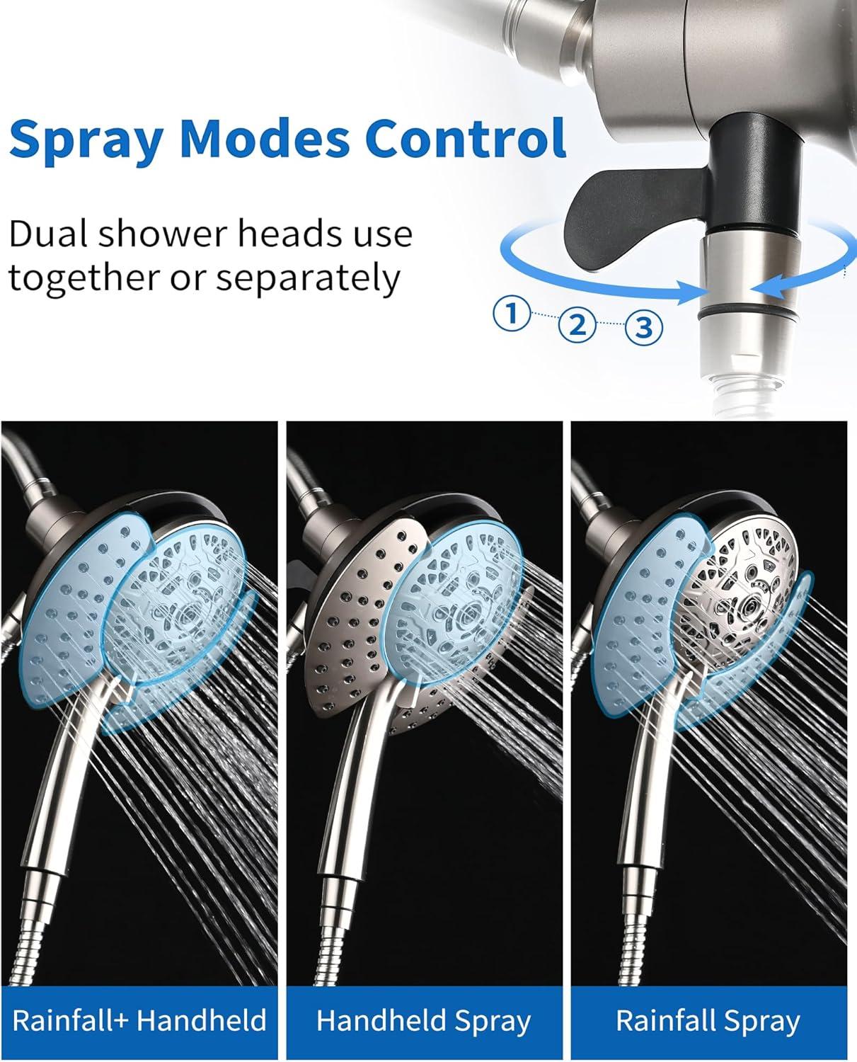 Shower Heads with Handheld Spray Combo: 7.2" Rain Shower Head & Handheld Shower Head 2-IN-1