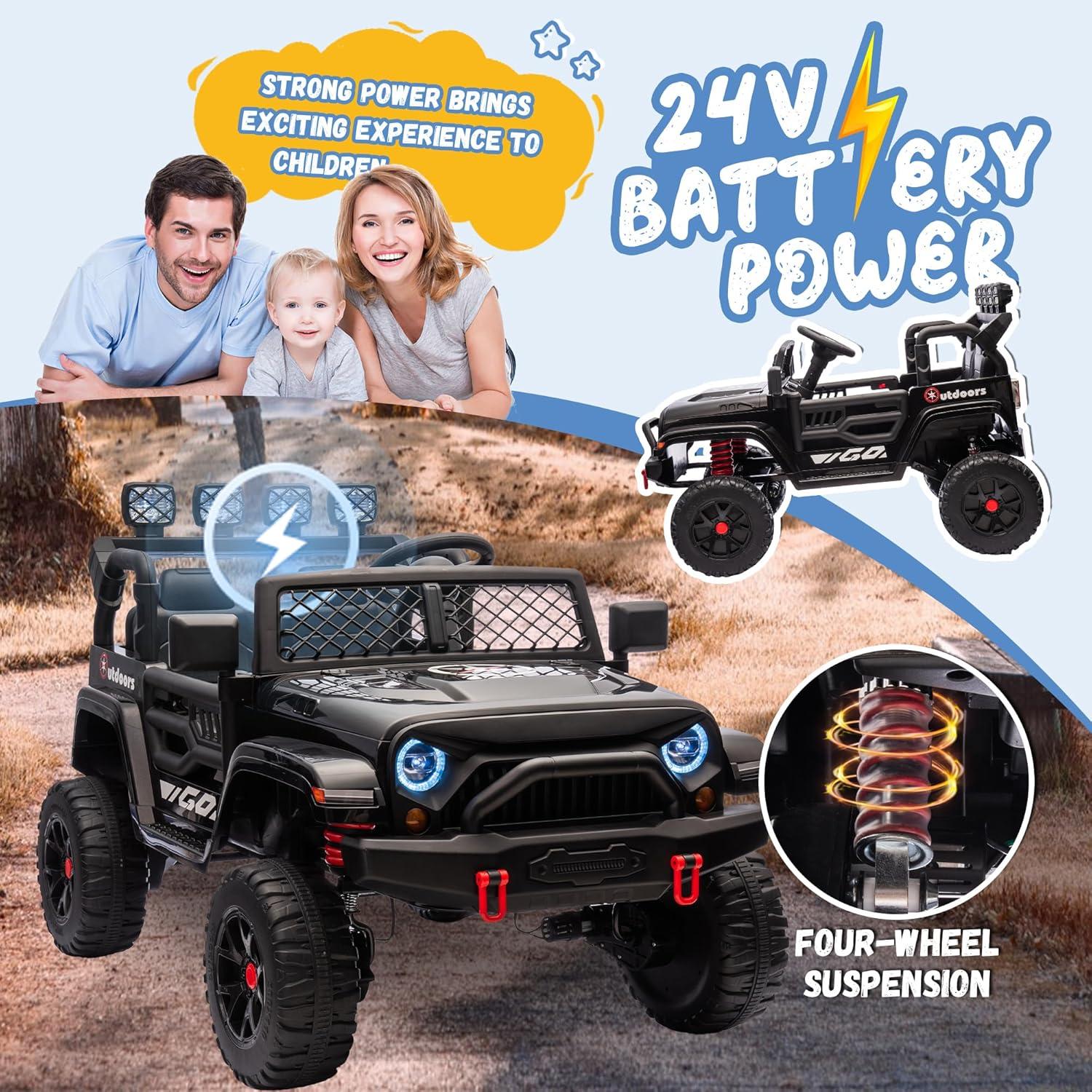 24V Black 2-Seater Electric SUV Ride-On Car with Remote Control