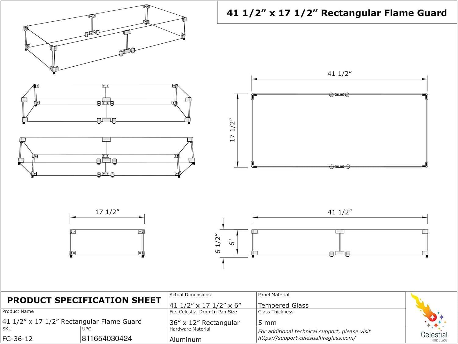 Rectangular Clear Tempered Glass Fire Pit Wind Guard