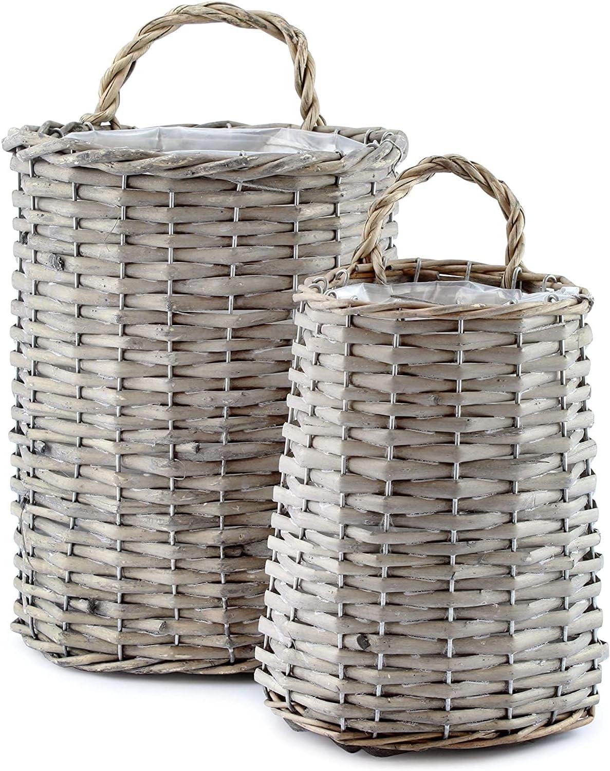 AuldHome Design Wall Hanging Pocket Baskets, Rustic Farmhouse Decor Wicker Painted Baskets