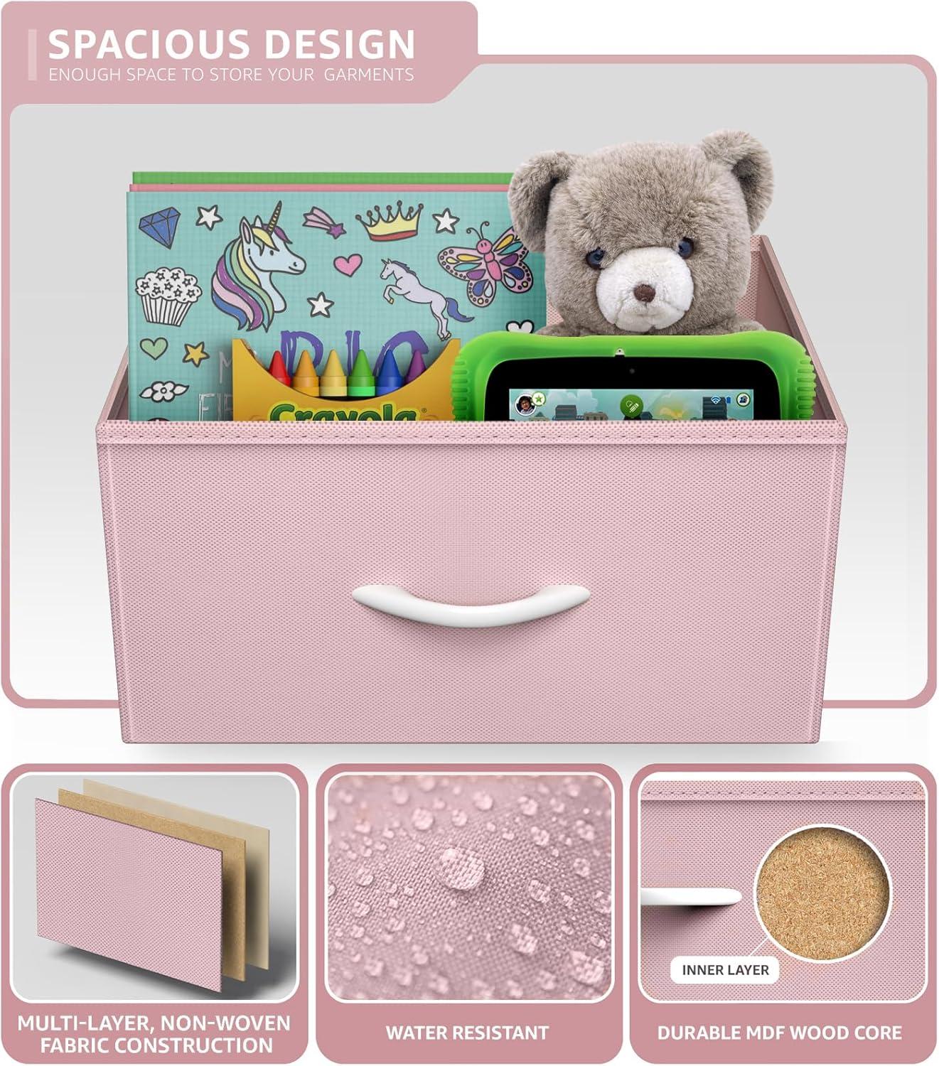 Sorbus Fabric Dresser for Kids Bedroom - Chest of 5 Drawers, Tall Storage Tower, Clothing Organizer, for Closet, for Playroom, for Nursery, Steel Frame, Fabric Bins - Wood Handle (Pink)