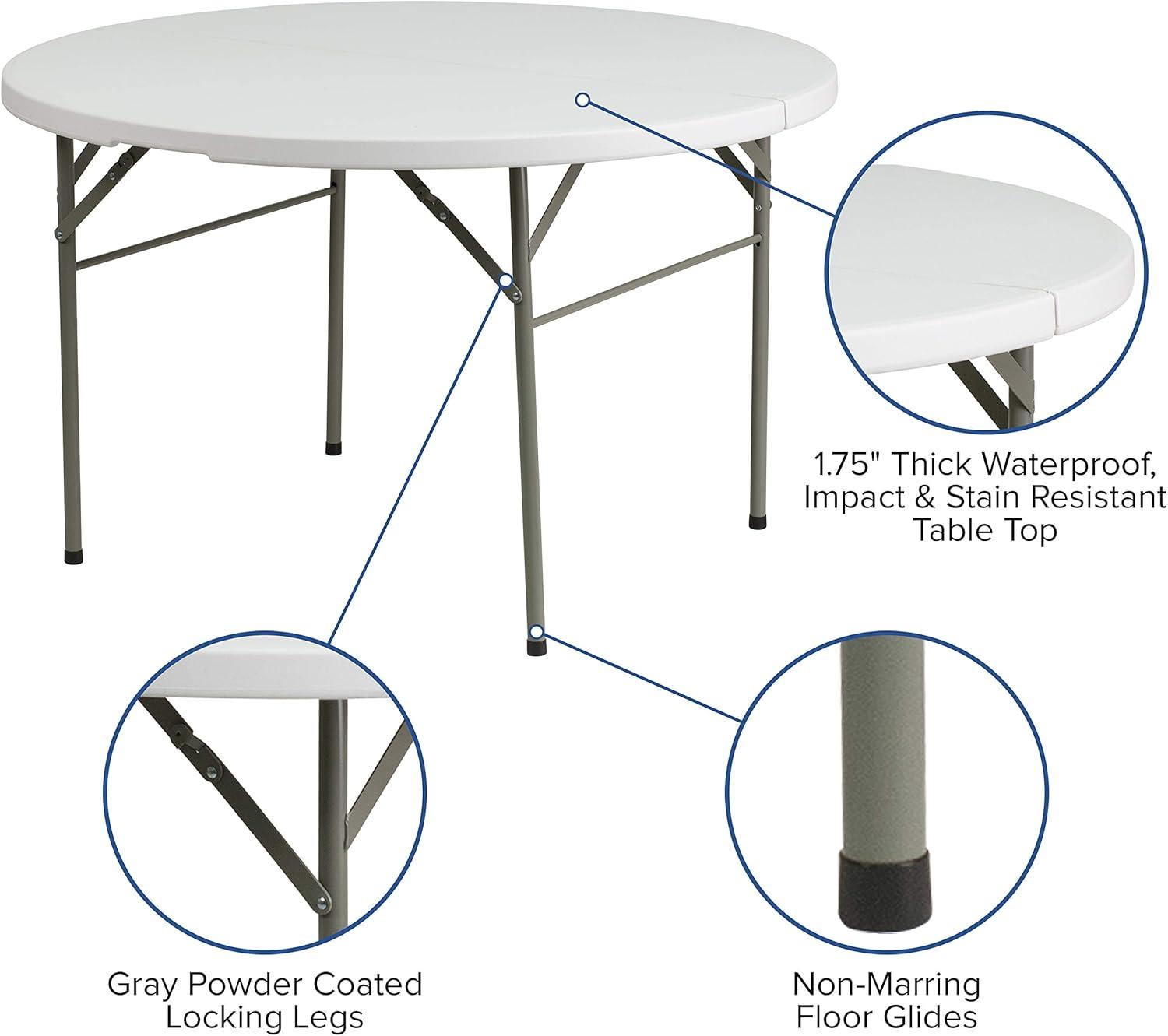 4-Foot Round Bi-Fold Plastic Banquet and Event Folding Table with Carrying Handle