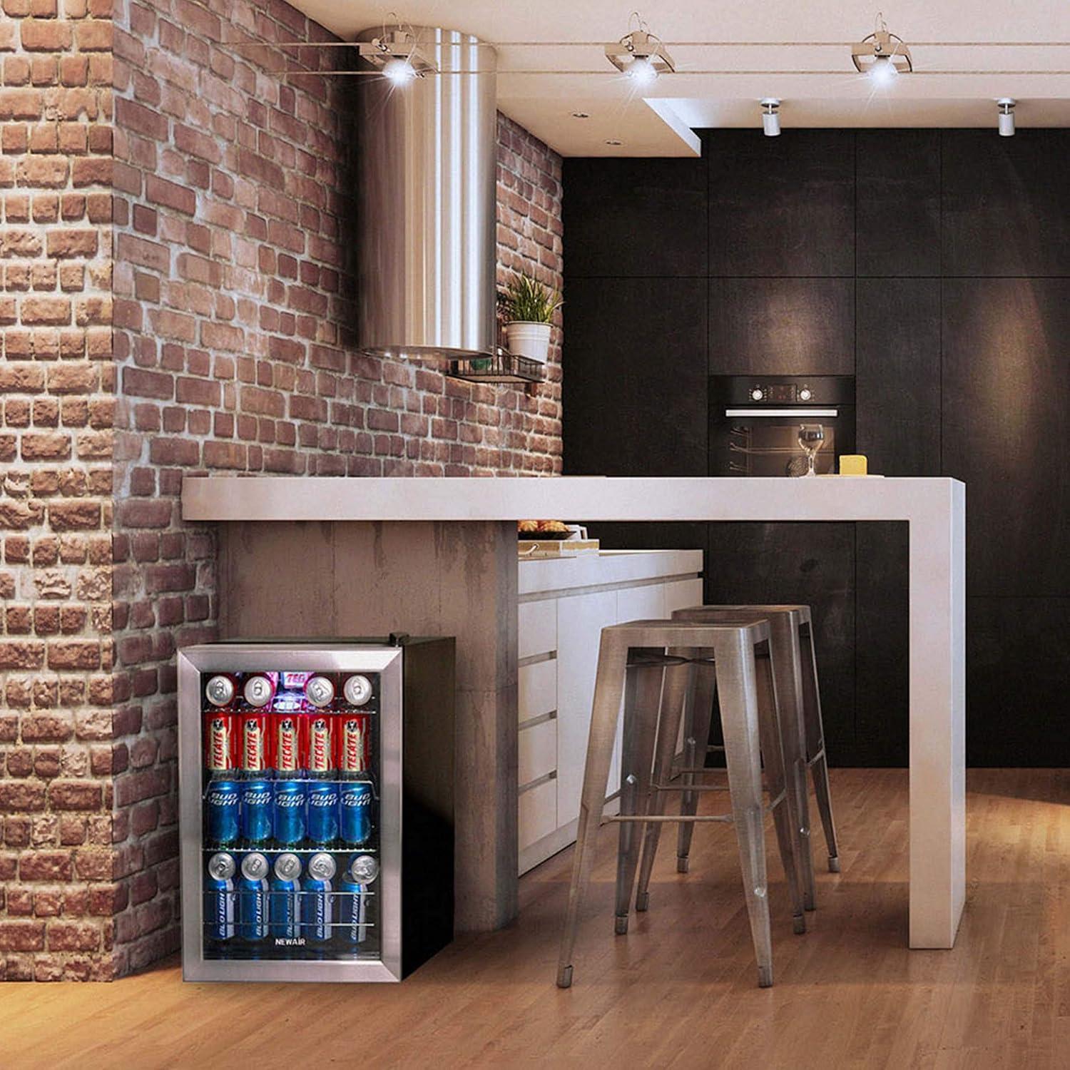 Newair 90 Can Freestanding Beverage Fridge in Stainless Steel, Compact with Adjustable Shelves