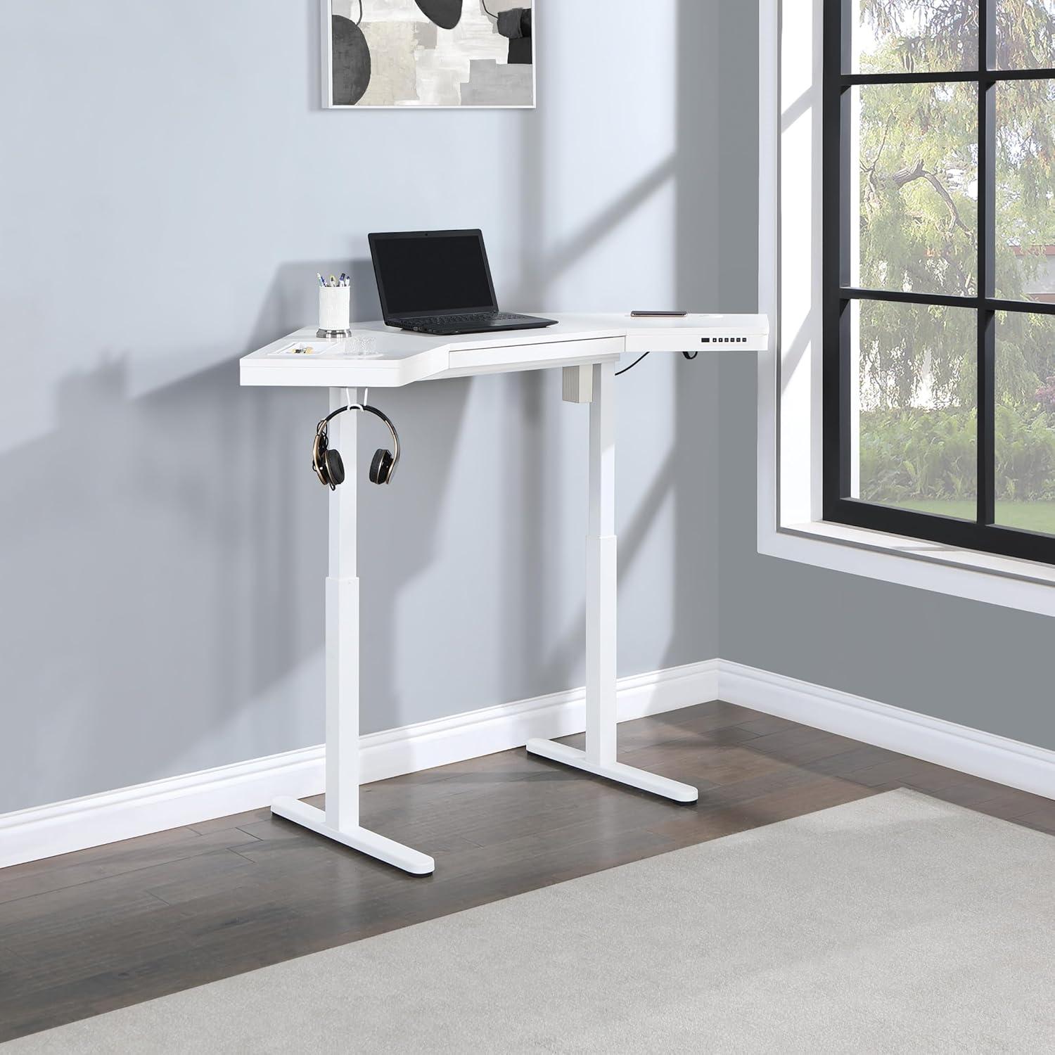 Stealth Sit-to-Stand Height Adjustable Corner Desk in White Engineered Wood