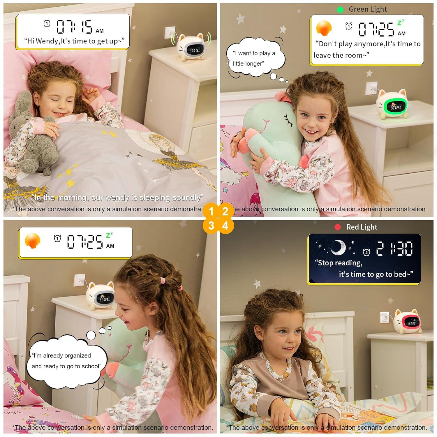 Kids Alarm Clock Ok to Wake Alarm Clock for Kids, Toddlers Night Light Clock for Bedroom, Cat Alarm Clock with Sleep Training and Sound Machine, Birthday Gift for Boy Girls Children