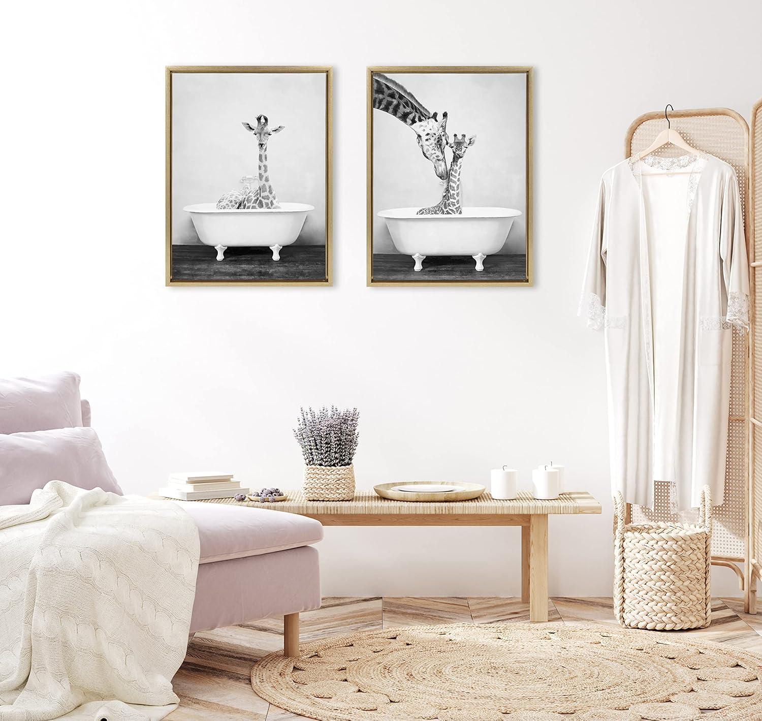 Sylvie Giraffe in Tub Framed Canvas by Amy Peterson Art Studio - Kate & Laurel All Things Decor