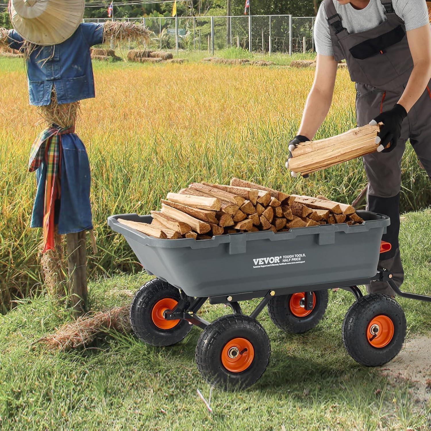 Gray Heavy Duty Poly Garden Dump Cart with Steel Frame