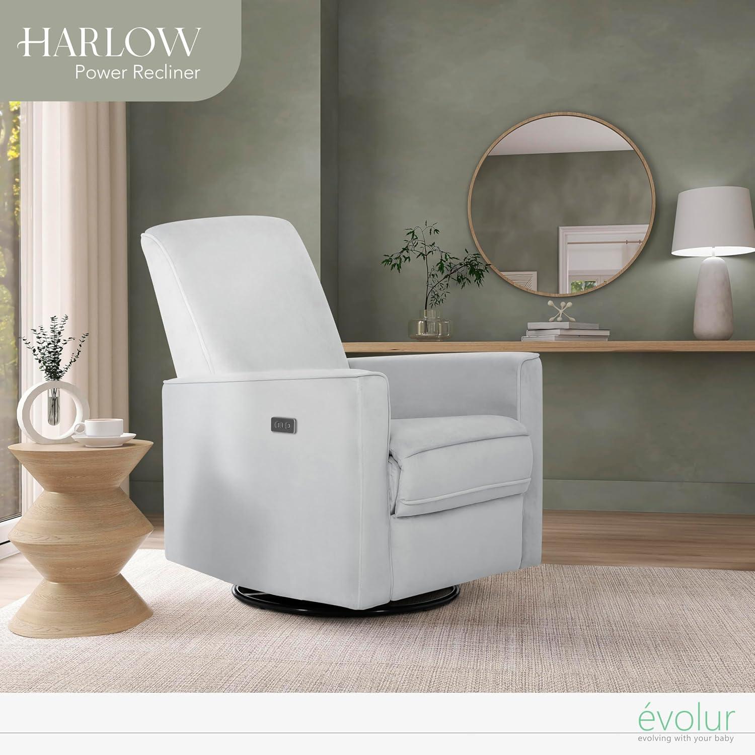 Evolur Harlow Deluxe Greenguard Gold Certified Upholstered Plush Seating Glider Swivel & Power Recliner, Grey