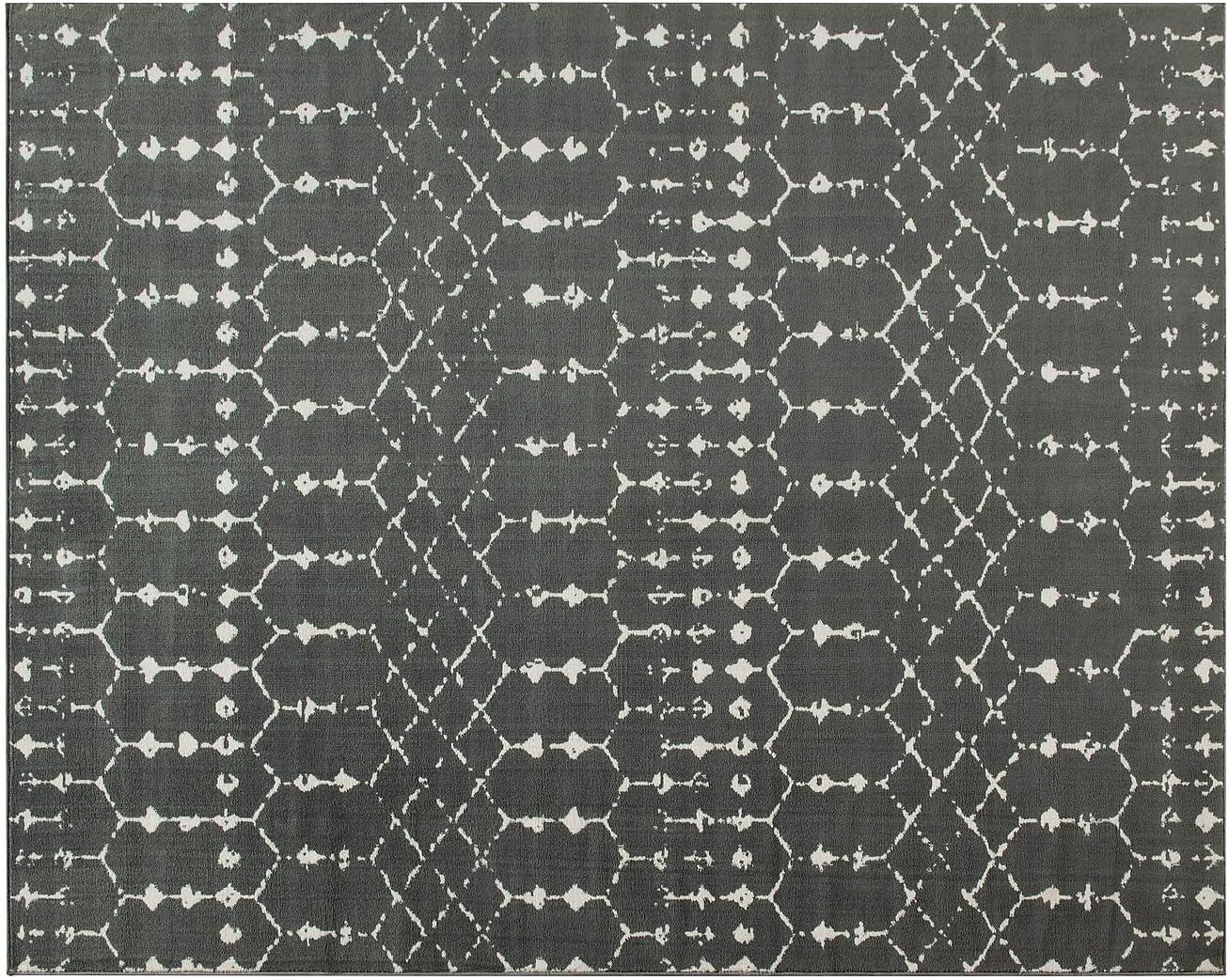 Bohemian Geometric 8' x 10' Dark Gray and Ivory Synthetic Rug