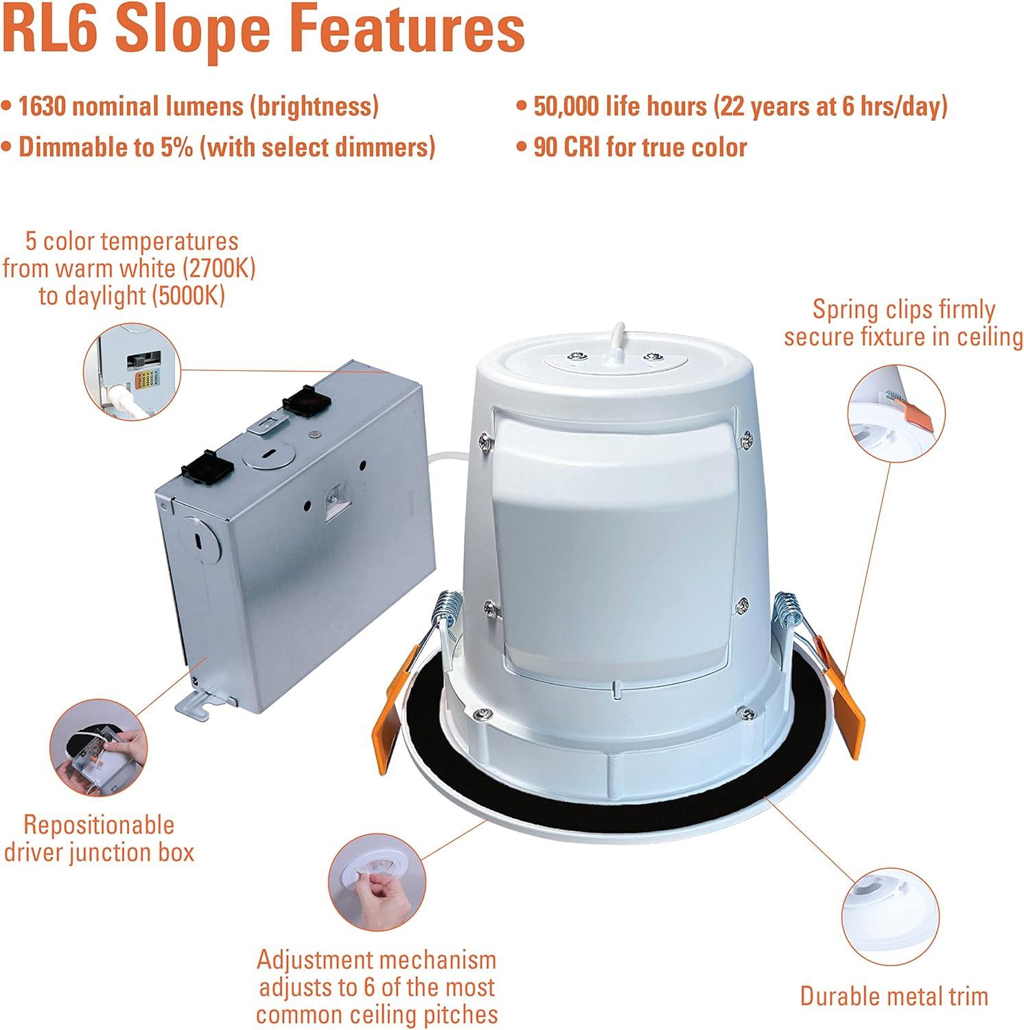 6 in. Selectable CCT 2700K to 5000K Integrated LED White Recessed Light, Sloped Ceiling Trim, LED direct mount module