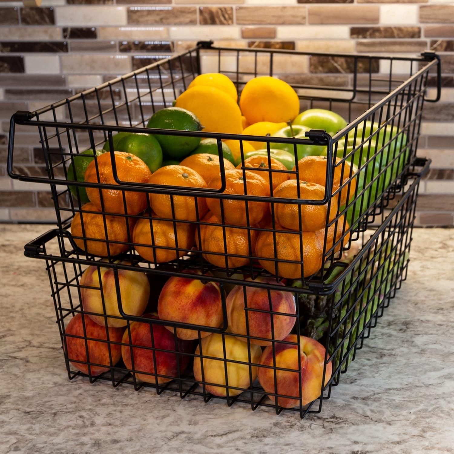 Black Metal Wire Stackable Storage Bins, Set of 2