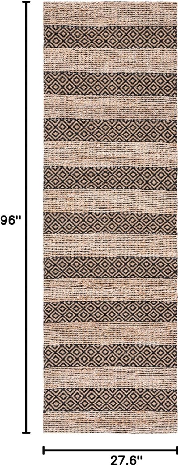 SAFAVIEH Natural Fiber Wenonah Striped Runner Rug, Black/Natural, 2'3" x 8'