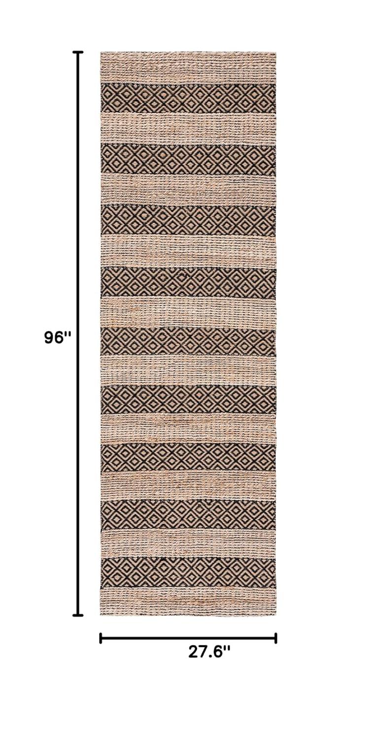 SAFAVIEH Natural Fiber Wenonah Striped Runner Rug, Black/Natural, 2'3" x 8'