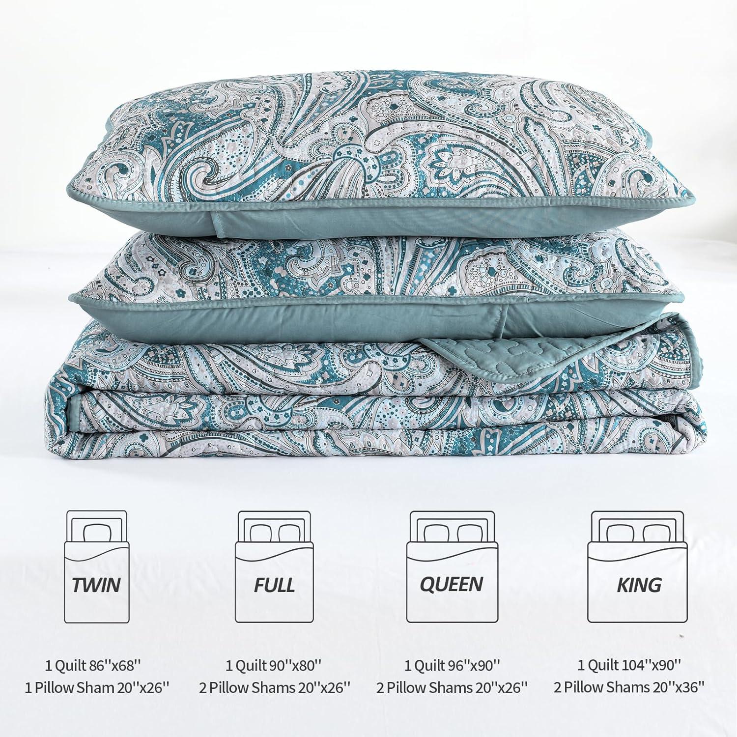 DJY Red Paisley Quilt Set Queen Size Boho Quilt Bedspread Set 3 Pieces, Soft Lightweight Microfiber Coverlet Set Burgundy Paisley Floral Pattern Bedding for All Season, 96''x90''