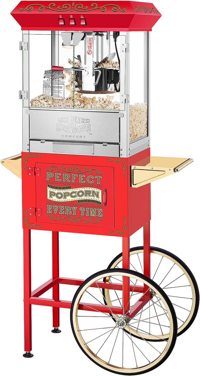 Great Northern 10 oz. Perfect Popper Popcorn Machine with Cart - Red