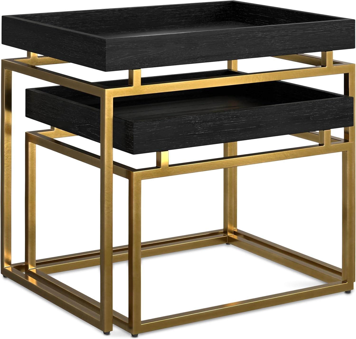 Macy Black and Gold Wood Metal Nesting End Tables, 20 Inch