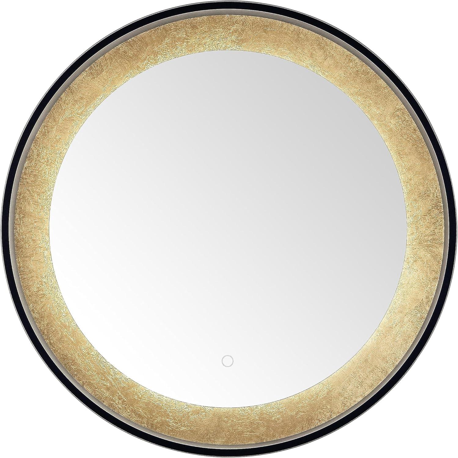 SAFAVIEH Erdem 30 Inch Aluminum Led Mirror, Black/Gold Leaf