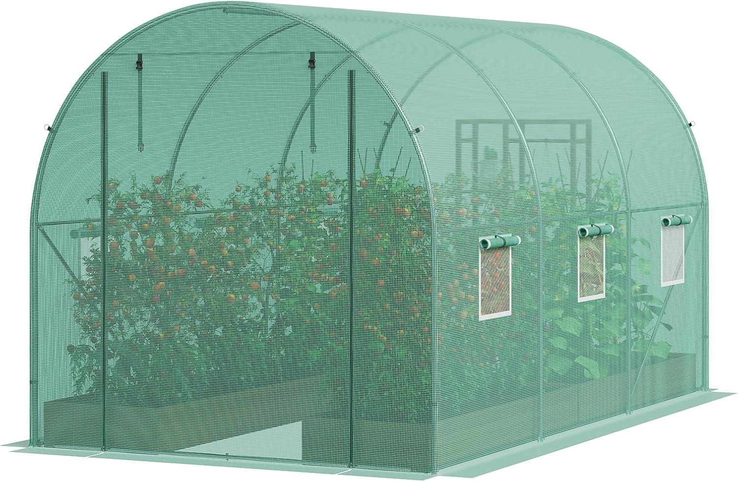 Large Green Walk-In Tunnel Greenhouse with Galvanized Steel Frame