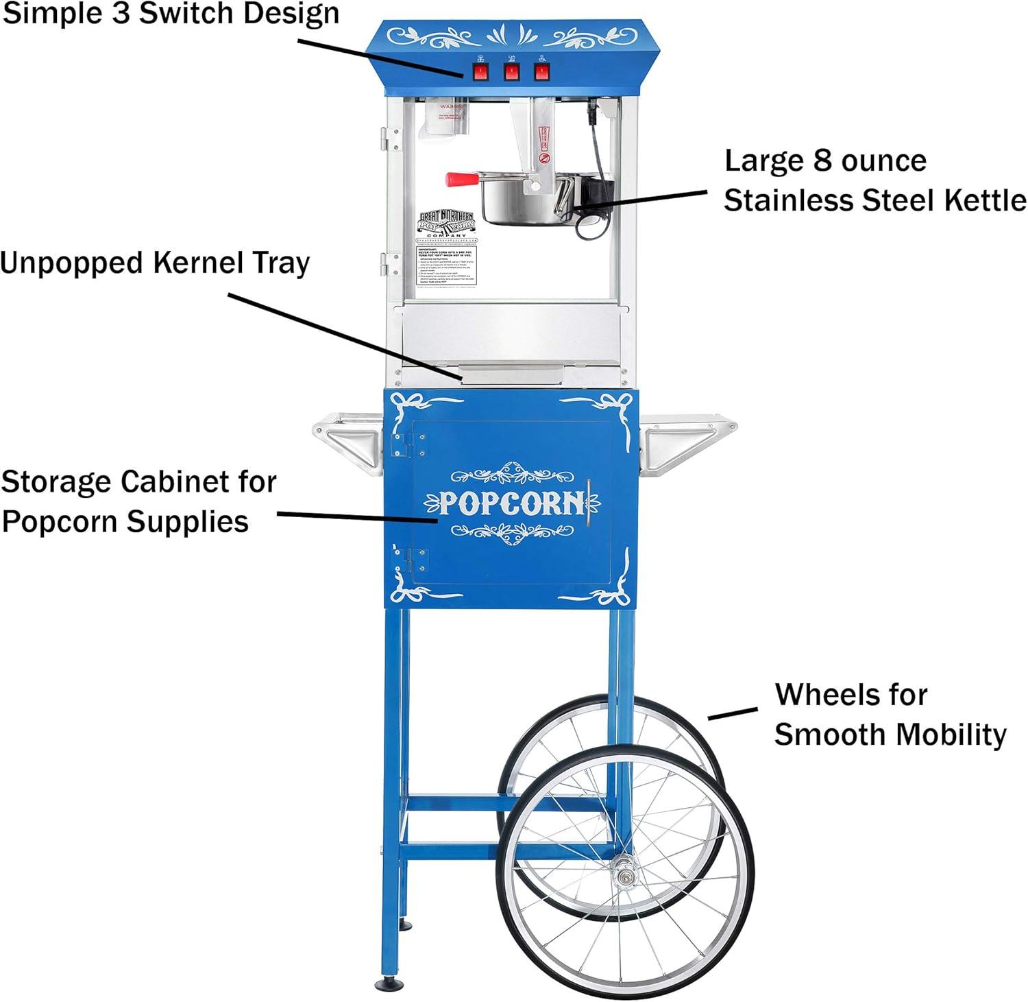 Great Northern Popcorn 8 oz. Foundation Popcorn Machine with Cart - Blue