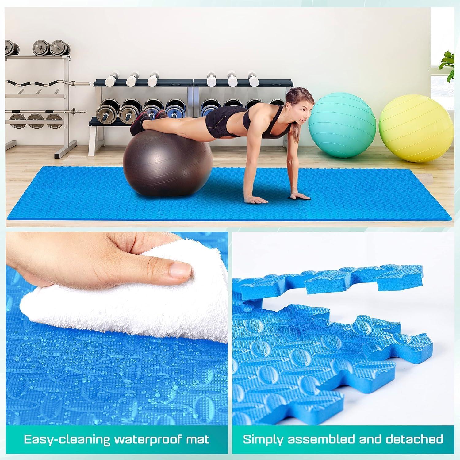 Yes4All 12 pcs Interlocking Exercise Foam Mats, Cover 12 sqft, 7/16 inch Thick, Blue Color