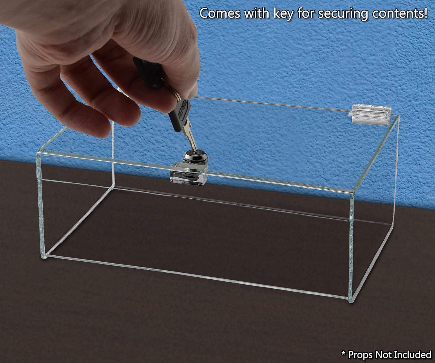 Acrylic Locking Display Case with Keys 12" x 9" x 5" Clear Countertop Rectangular Lucite Tray with Lid for Tradeshows Expos Flea Markets and Swap Meets by Marketing Holders