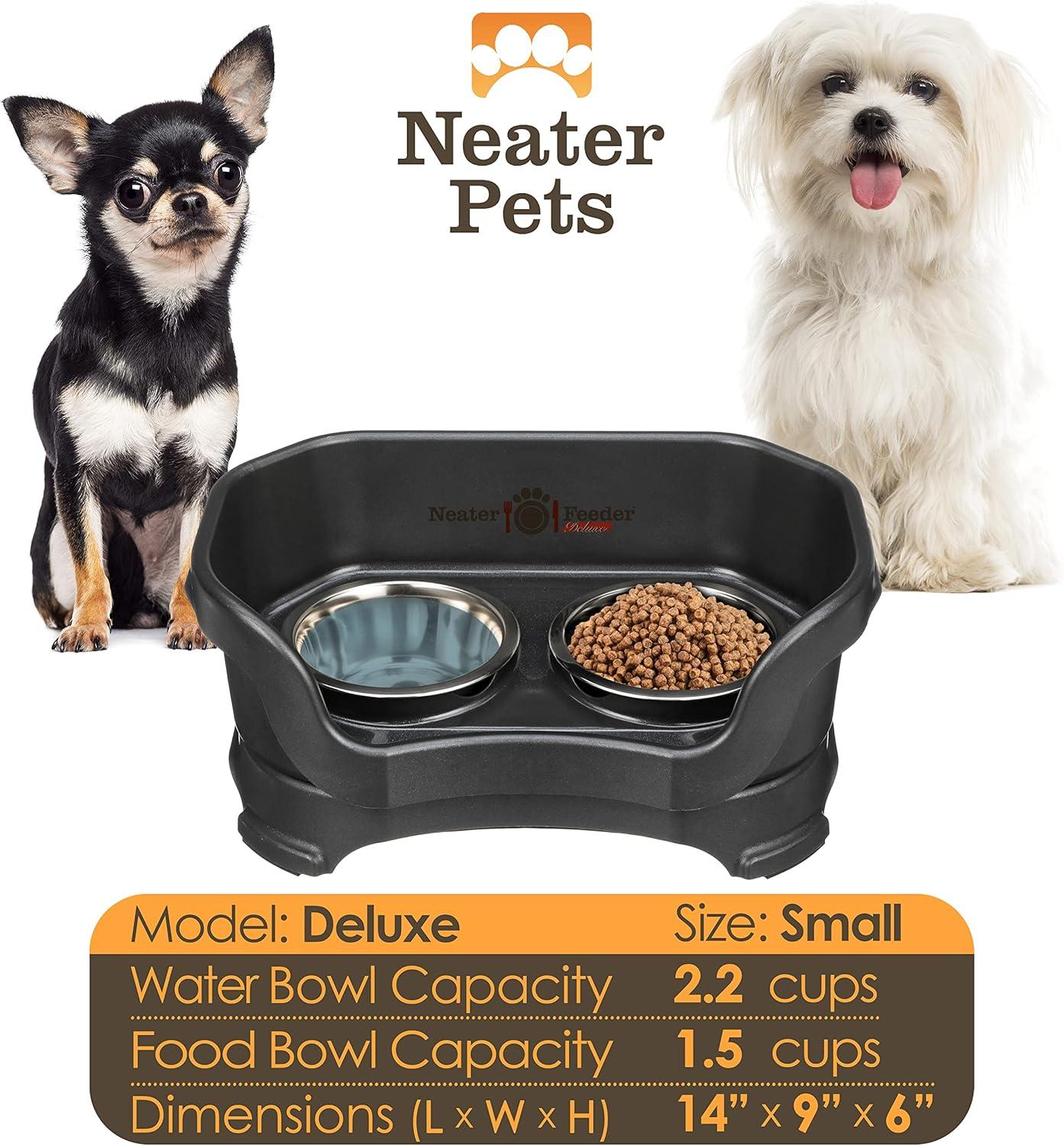 Neater Pets Neater Feeder Deluxe Mess-Proof Elevated Food & Water Bowls for Small Dogs, Black