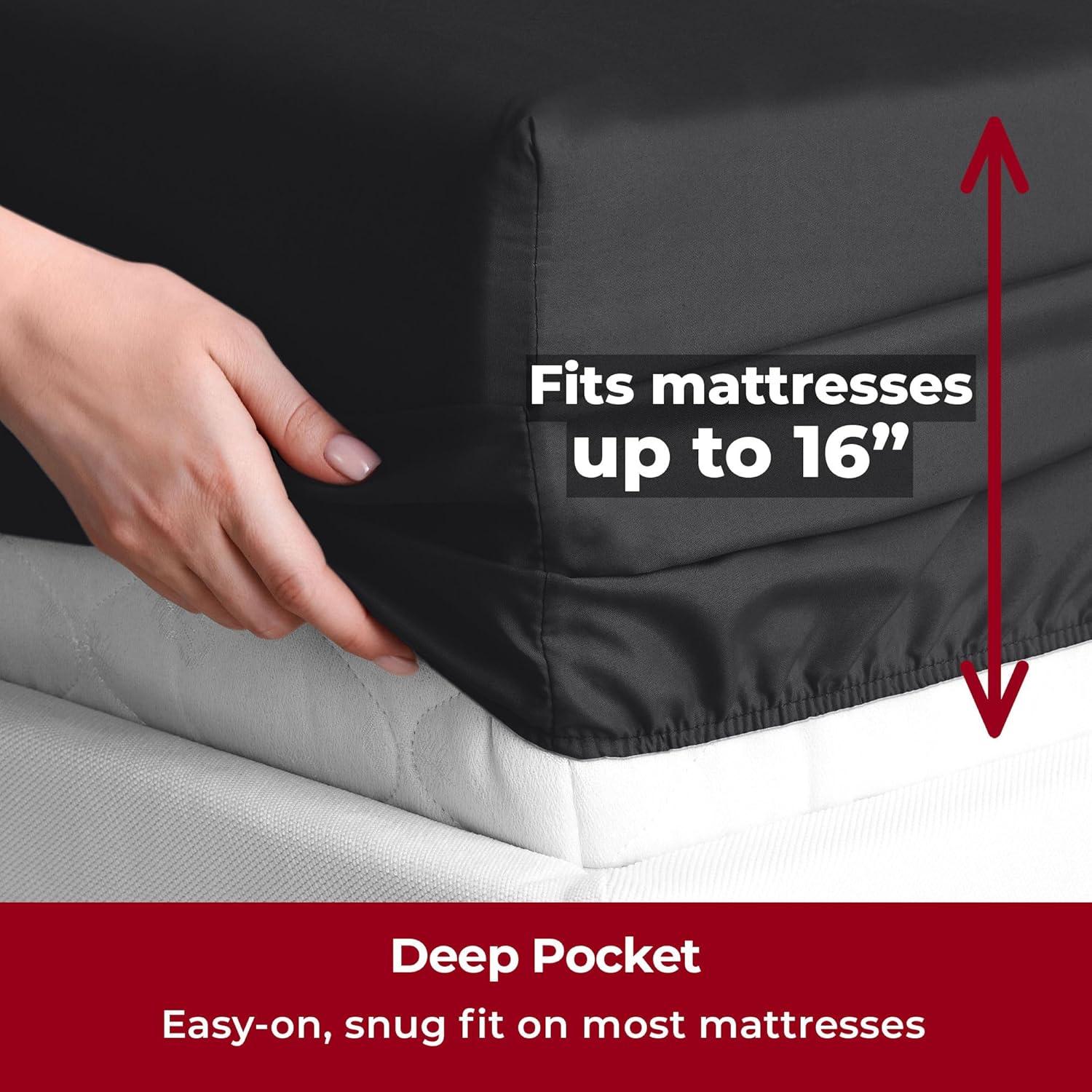 Mellanni Iconic Sheet Set Brushed Microfiber, Extra Deep Pocket, 4 Piece Queen, Black