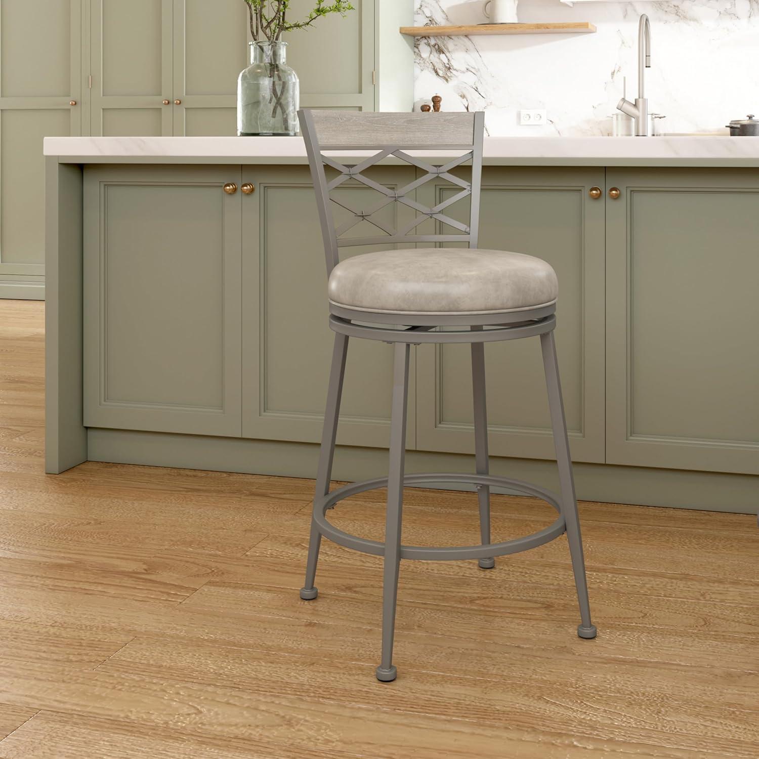 Hutchinson Metal Swivel Counter Height Barstool Pewter: 26" Seat, Weathered Gray Wood - Hillsdale Furniture