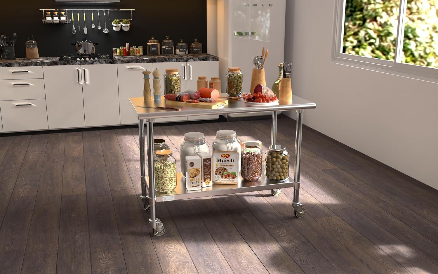 KoolMore 24" x 48" Stainless Steel Work Table with Casters