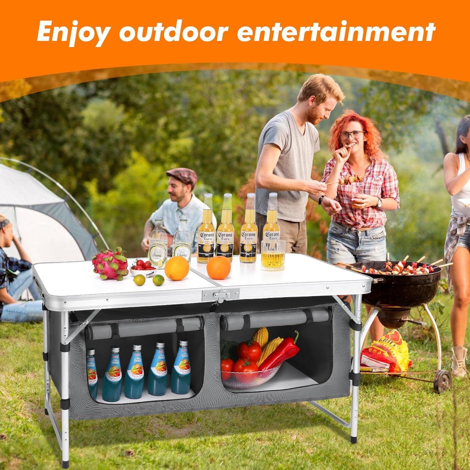 Camping Folding Table - Portable and Lightweight Table with Storage, Backyards, BBQ, Party and Picnic Foldable Table …