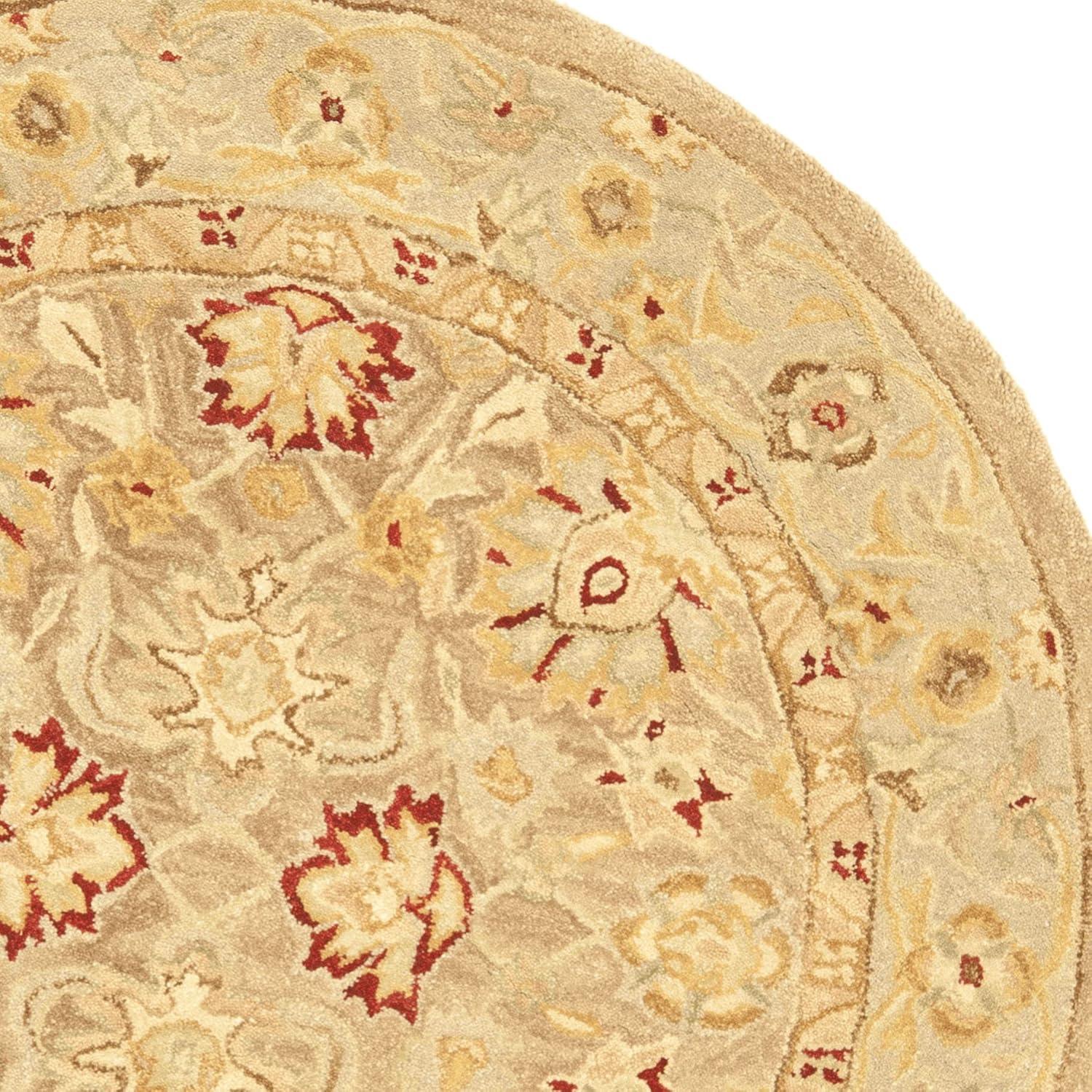 Anatolia Elegance Hand-Tufted Tan/Ivory Floral Wool Round Rug, 4'